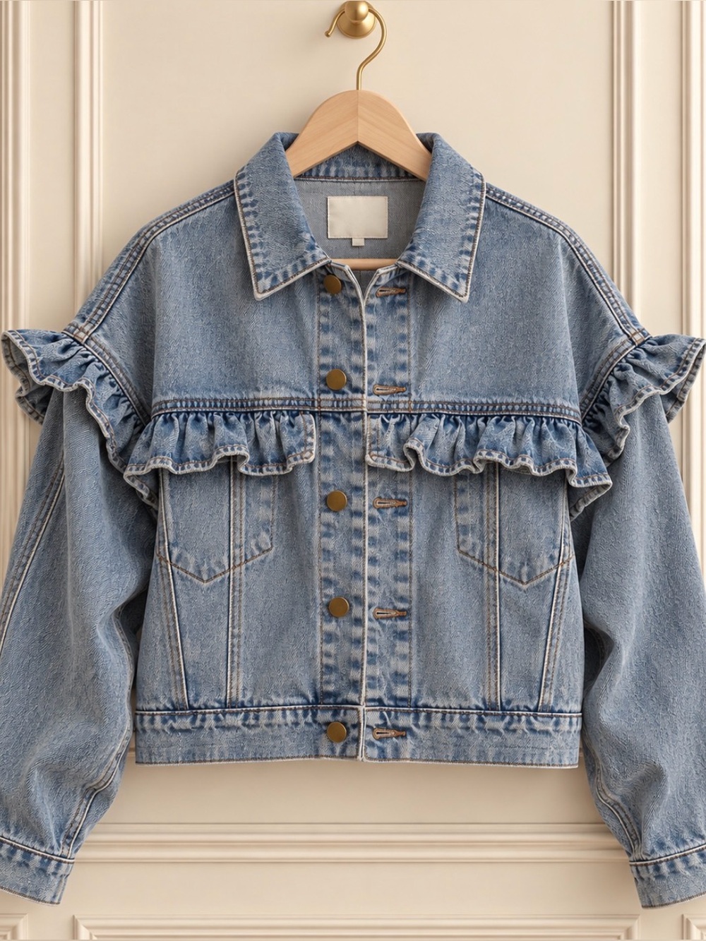 💙LOVE!! NWT Oversized Fall Ruffle Denim Jackets S M 2 4 6 8 10 Tuckernuck